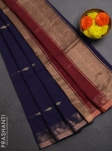 Bengal soft cotton saree navy blue and maroon with allover thread woven buttas and zari woven border