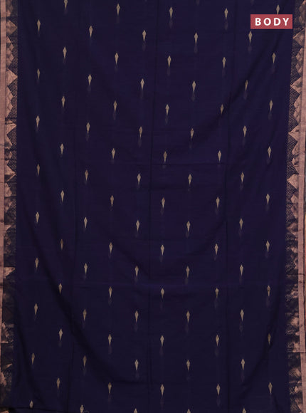 Bengal soft cotton saree navy blue and maroon with allover thread woven buttas and zari woven border