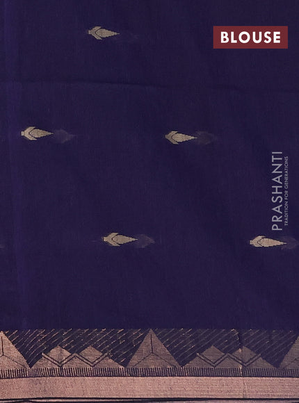 Bengal soft cotton saree navy blue and maroon with allover thread woven buttas and zari woven border