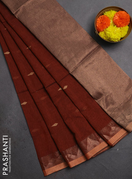 Bengal soft cotton saree rust shade with allover thread woven buttas and zari woven border