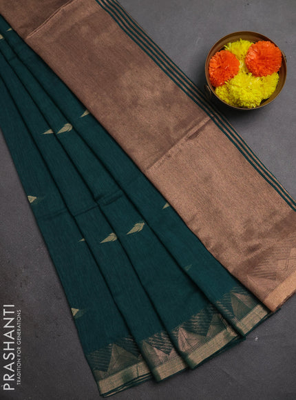 Bengal soft cotton saree teal green with allover thread woven buttas and zari woven border