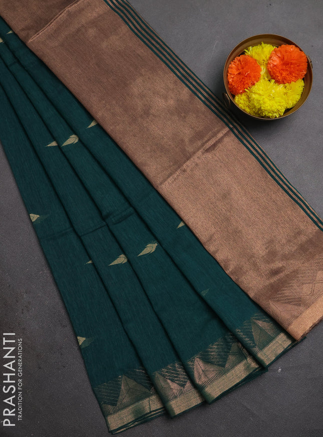 Bengal soft cotton saree teal green with allover thread woven buttas and zari woven border