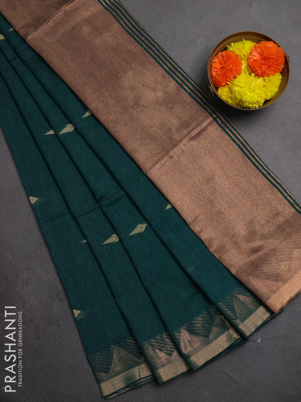 Bengal soft cotton saree teal green with allover thread woven buttas and zari woven border