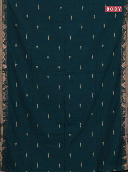 Bengal soft cotton saree teal green with allover thread woven buttas and zari woven border