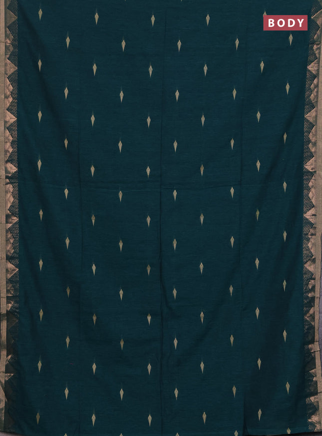Bengal soft cotton saree teal green with allover thread woven buttas and zari woven border