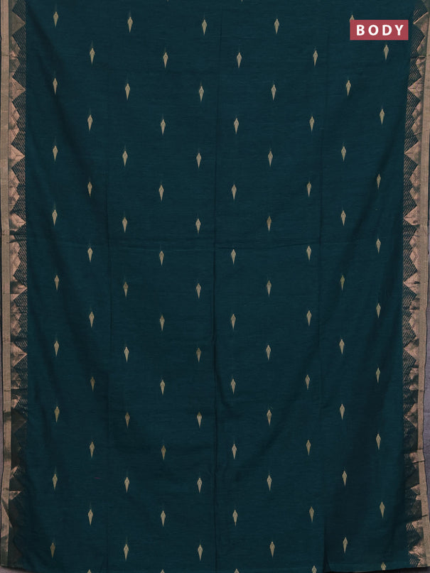 Bengal soft cotton saree teal green with allover thread woven buttas and zari woven border