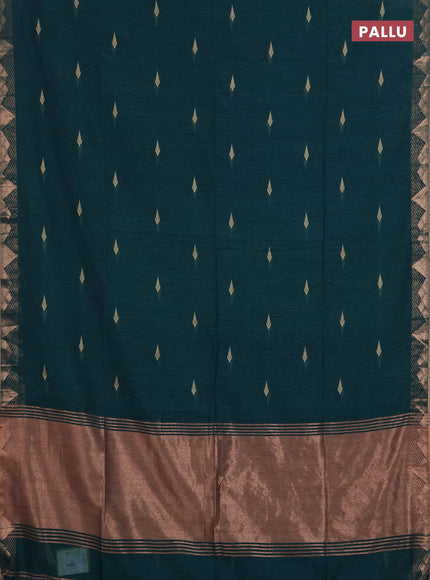 Bengal soft cotton saree teal green with allover thread woven buttas and zari woven border