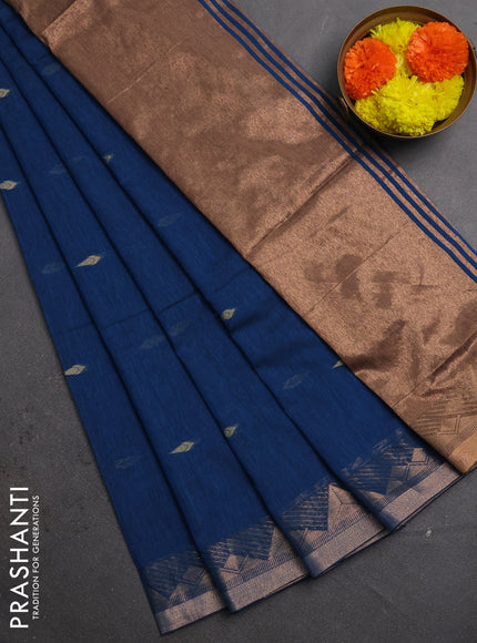 Bengal soft cotton saree cs blue with allover thread woven buttas and zari woven border