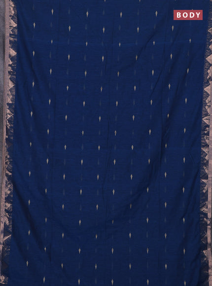 Bengal soft cotton saree cs blue with allover thread woven buttas and zari woven border