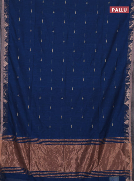 Bengal soft cotton saree cs blue with allover thread woven buttas and zari woven border