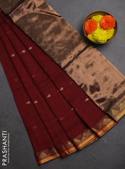 Bengal soft cotton saree maroon with allover thread woven buttas and zari woven border
