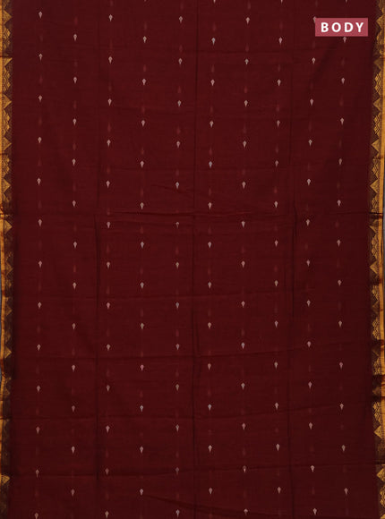 Bengal soft cotton saree maroon with allover thread woven buttas and zari woven border
