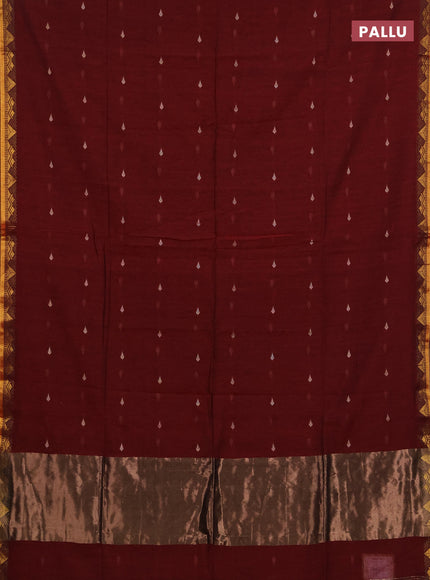 Bengal soft cotton saree maroon with allover thread woven buttas and zari woven border
