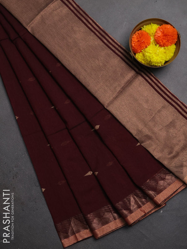 Bengal soft cotton saree deep maroon with allover thread woven buttas and zari woven border