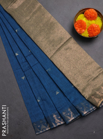 Bengal soft cotton saree cs blue with allover thread woven buttas and zari woven border