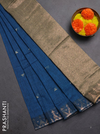 Bengal soft cotton saree cs blue with allover thread woven buttas and zari woven border
