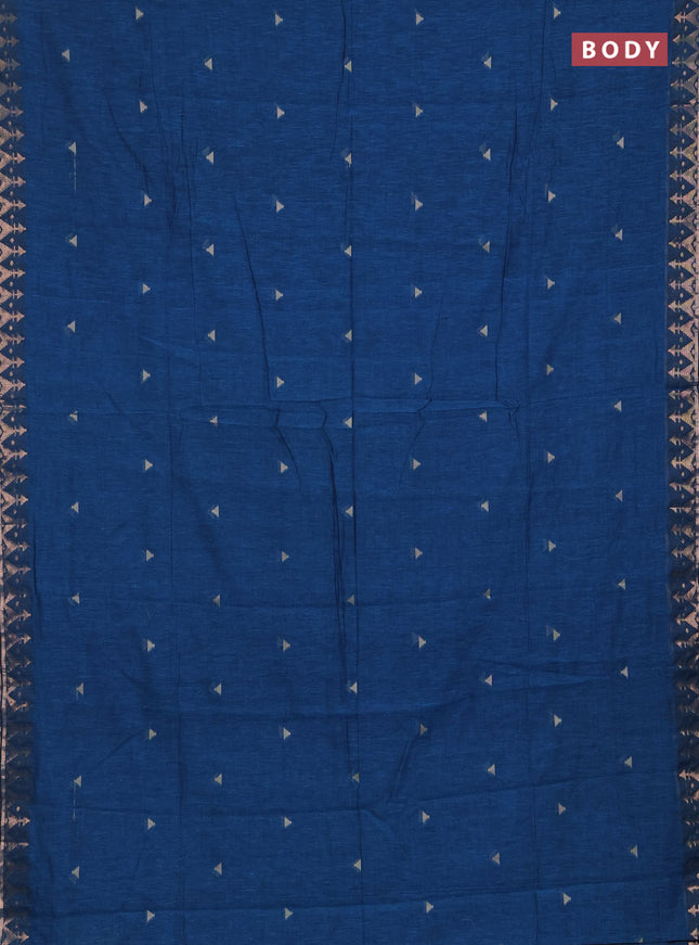 Bengal soft cotton saree cs blue with allover thread woven buttas and zari woven border