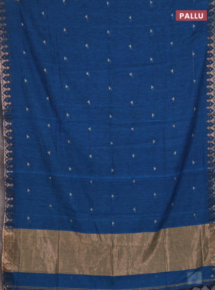 Bengal soft cotton saree cs blue with allover thread woven buttas and zari woven border