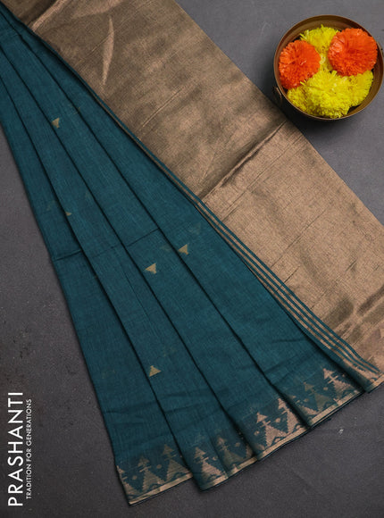 Bengal soft cotton saree peacock green with allover thread woven buttas and zari woven border