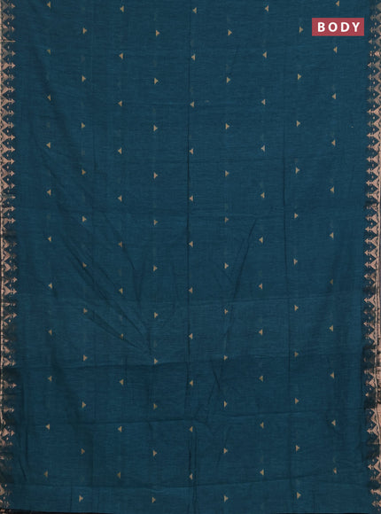 Bengal soft cotton saree peacock green with allover thread woven buttas and zari woven border