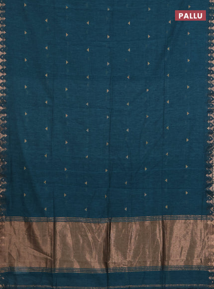 Bengal soft cotton saree peacock green with allover thread woven buttas and zari woven border