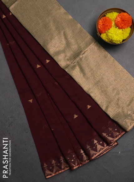 Bengal soft cotton saree deep maroon with allover thread woven buttas and zari woven border