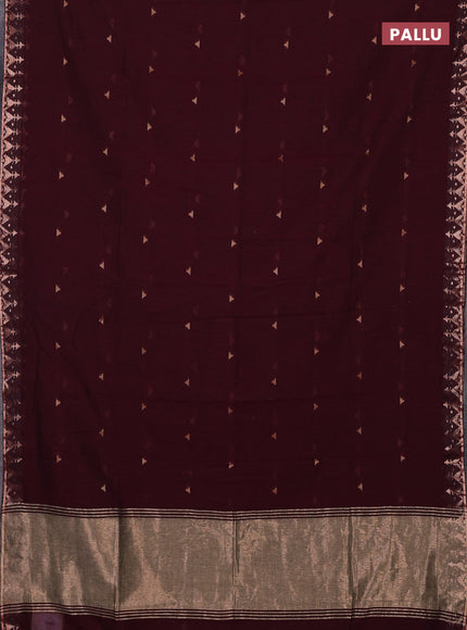 Bengal soft cotton saree deep maroon with allover thread woven buttas and zari woven border