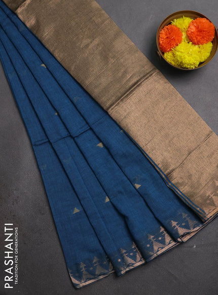 Bengal soft cotton saree cs blue with allover thread woven buttas and zari woven border