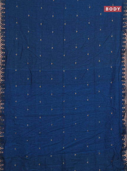 Bengal soft cotton saree cs blue with allover thread woven buttas and zari woven border
