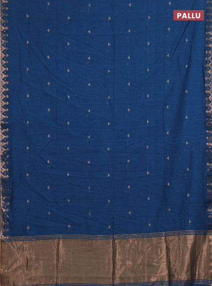 Bengal soft cotton saree cs blue with allover thread woven buttas and zari woven border