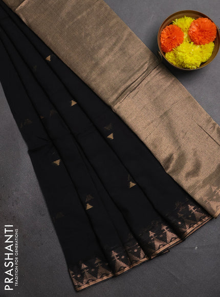 Bengal soft cotton saree black with allover thread woven buttas and zari woven border