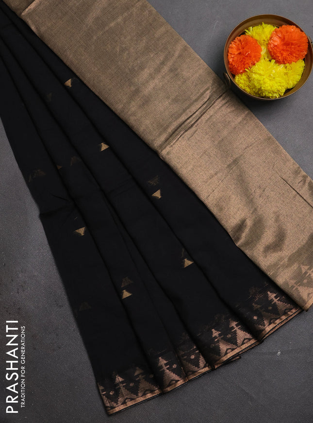 Bengal soft cotton saree black with allover thread woven buttas and zari woven border