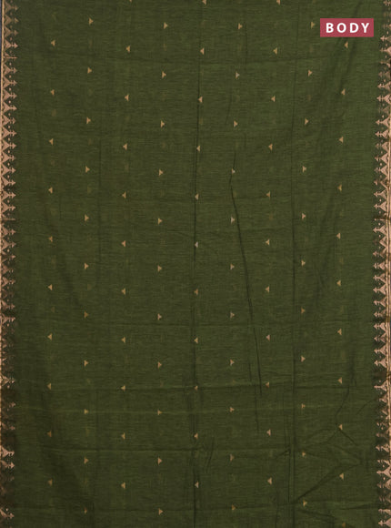 Bengal soft cotton saree mehendi green with allover thread woven buttas and zari woven border