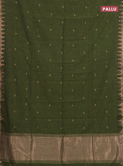 Bengal soft cotton saree mehendi green with allover thread woven buttas and zari woven border