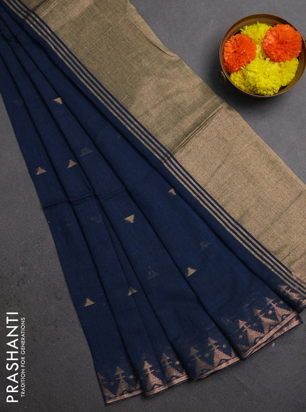 Bengal soft cotton saree peacock blue with allover thread woven buttas and zari woven border