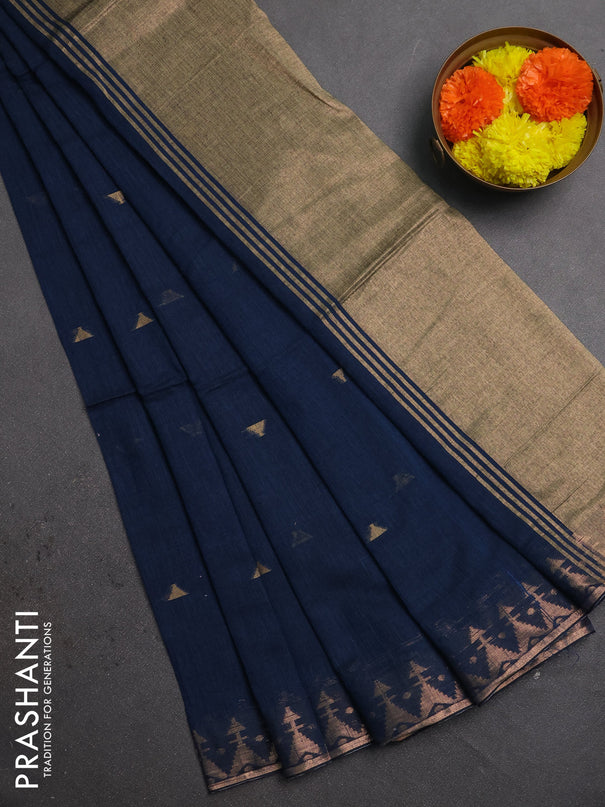 Bengal soft cotton saree peacock blue with allover thread woven buttas and zari woven border