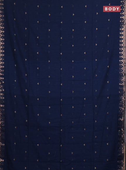 Bengal soft cotton saree peacock blue with allover thread woven buttas and zari woven border
