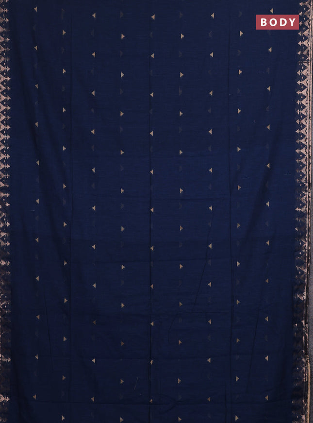 Bengal soft cotton saree peacock blue with allover thread woven buttas and zari woven border