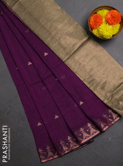 Bengal soft cotton saree deep purple with allover thread woven buttas and zari woven border