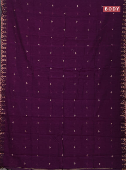 Bengal soft cotton saree deep purple with allover thread woven buttas and zari woven border