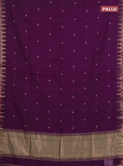 Bengal soft cotton saree deep purple with allover thread woven buttas and zari woven border
