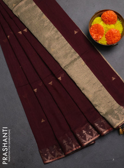Bengal soft cotton saree deep maroon with allover thread woven buttas and zari woven border