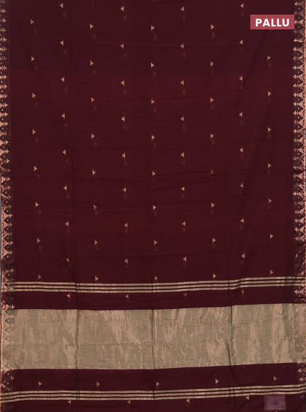 Bengal soft cotton saree deep maroon with allover thread woven buttas and zari woven border