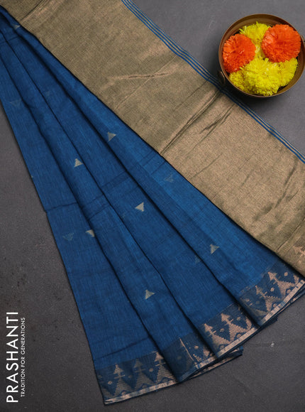Bengal soft cotton saree cs blue with allover thread woven buttas and zari woven border