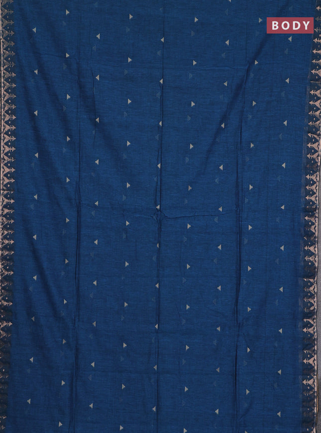 Bengal soft cotton saree cs blue with allover thread woven buttas and zari woven border