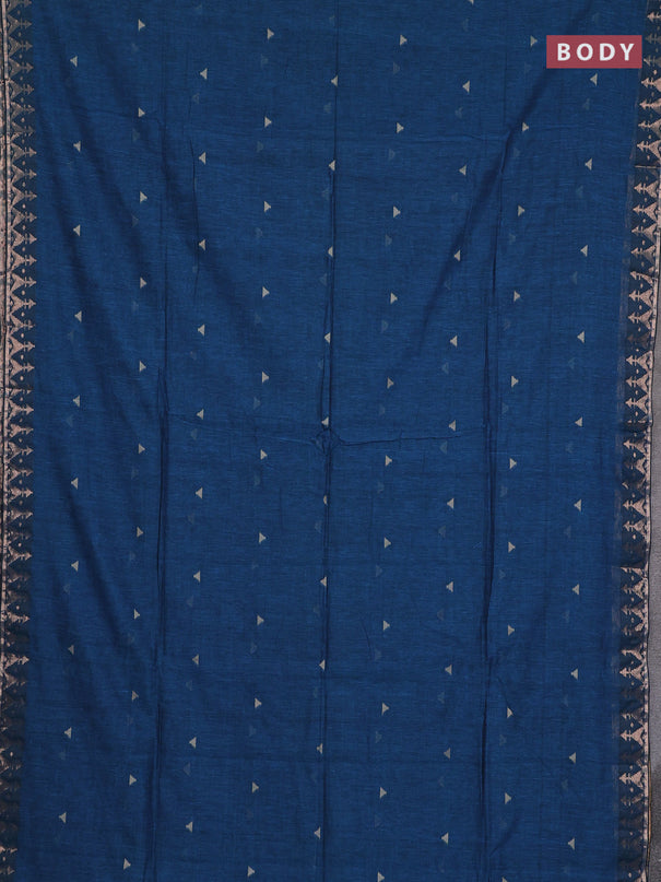Bengal soft cotton saree cs blue with allover thread woven buttas and zari woven border