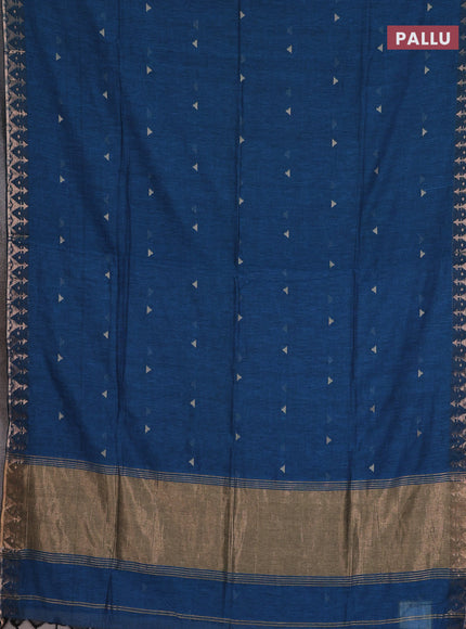 Bengal soft cotton saree cs blue with allover thread woven buttas and zari woven border