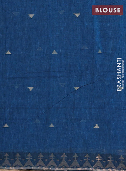 Bengal soft cotton saree cs blue with allover thread woven buttas and zari woven border