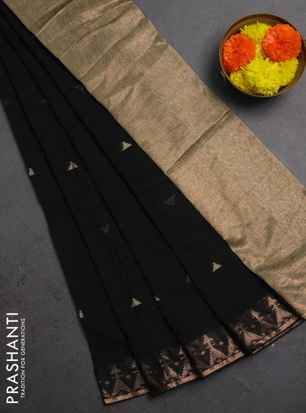 Bengal soft cotton saree black with allover thread woven buttas and zari woven border