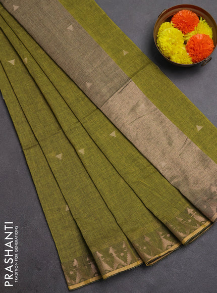Bengal soft cotton saree light green with allover thread woven buttas and zari woven border